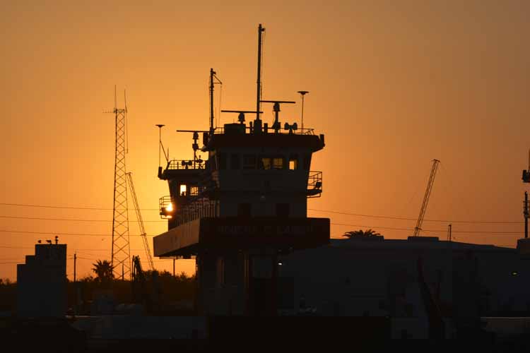 passenger ferry at sunrise